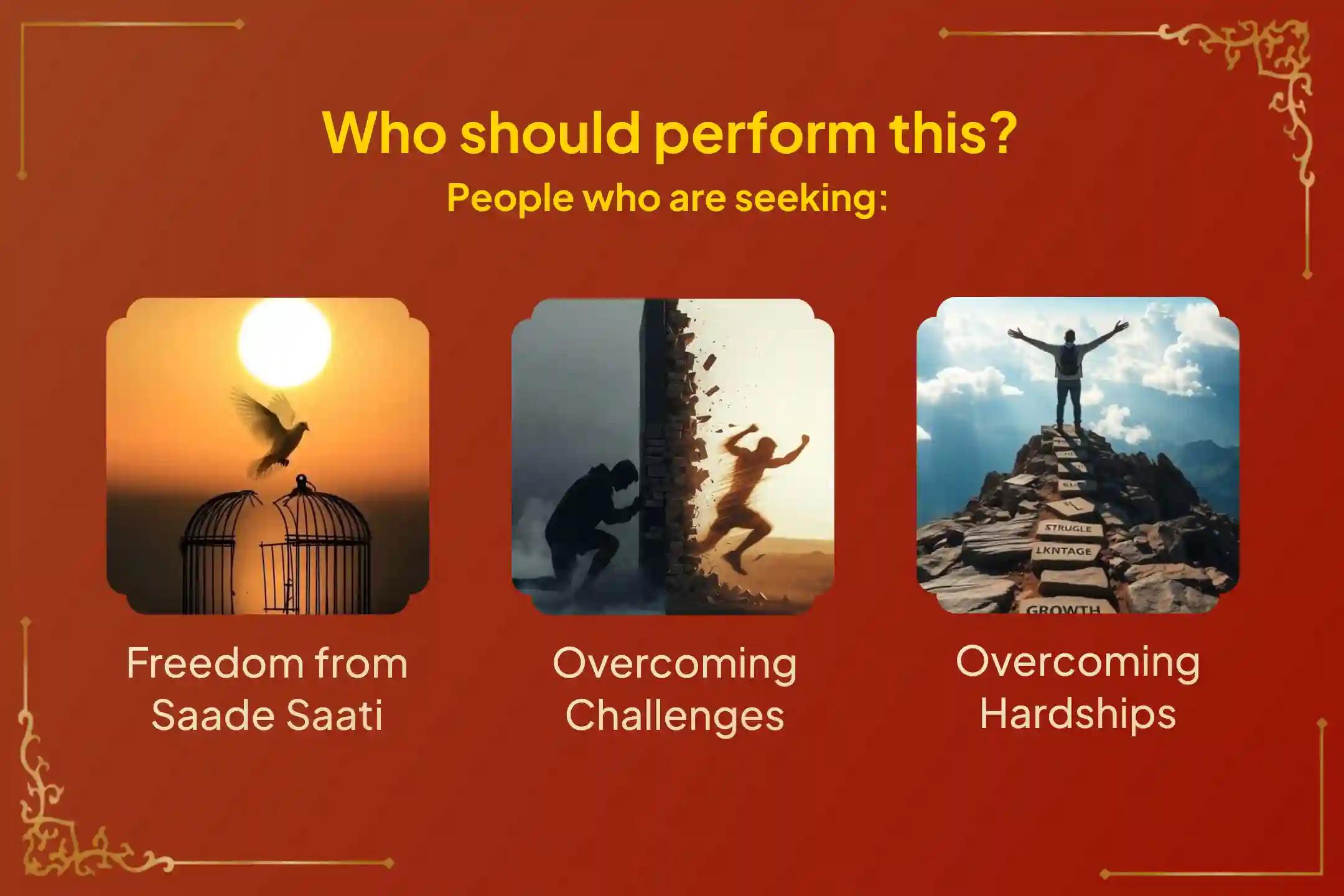 Participate in the Shani Saade Saati Peeda Shanti Mahapuja during the powerful combination of Shani Jayanti and Shani Amavasya, occurring after 13 years, to seek relief from Shani Saade Saati and Shani Mahadasha.